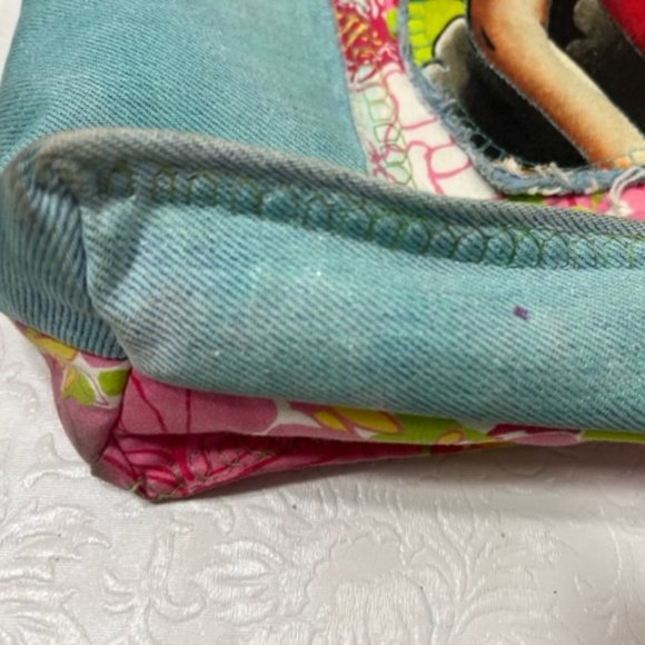 Handmade in The Keys Jean Floral Fabric Applique Girl Hobo Tote Bag Large 13x13" - Picture 12 of 15